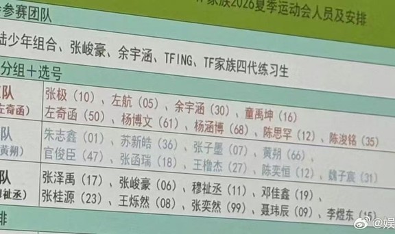 v体育-TF家族夏日运动会分组阵容曝光|TF家族练习生|TF家族四代|张峻豪|余宇涵|童禹坤_新浪体育_新浪新闻