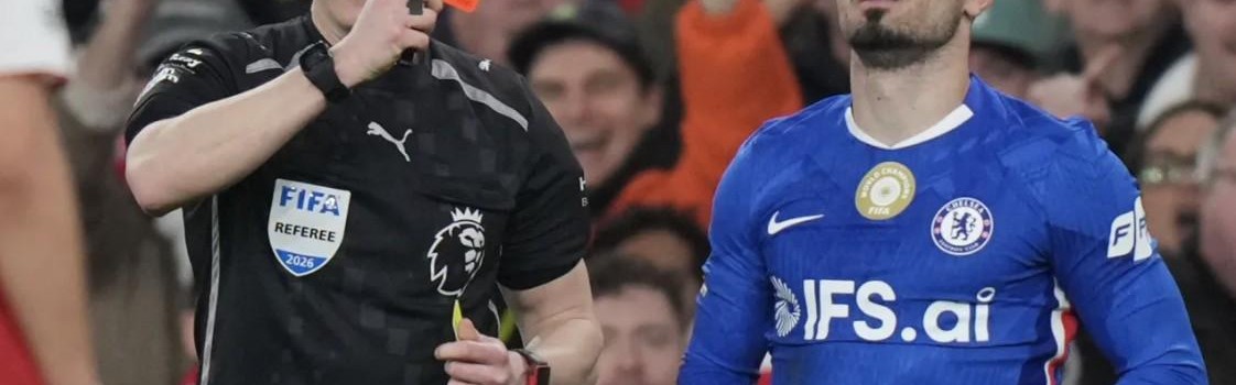 v体育-红牌有影响，切尔西场均跑动距离105.7公里，为全英超最低